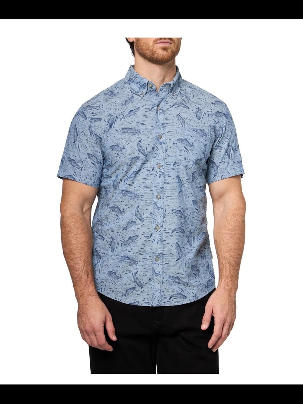 Eddie Bauer Light Blue Short-Sleeve Printed Button-Down Shirt